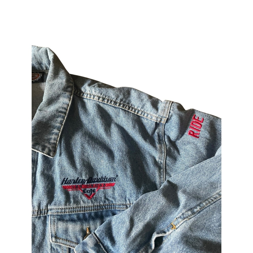 Harley-Davidson Jacket Mens Large Blue Denim Las Vegas Cafe Live To Ride - Picture 2 of 10